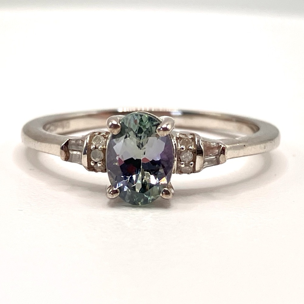 Peacock Tanzanite Ring, Natural Diamond accents in Platinum over Sterling Silver